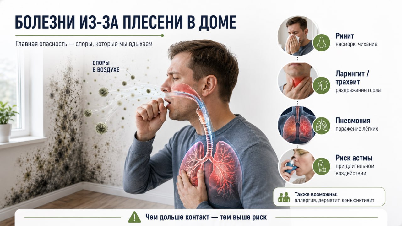 Болезни, спровоцированные появлением плесени в доме